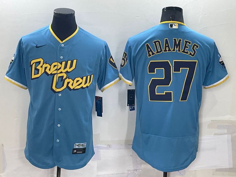 Men Milwaukee Brewers #27 Adames Blue City Edition Elite Nike 2022 MLB Jersey